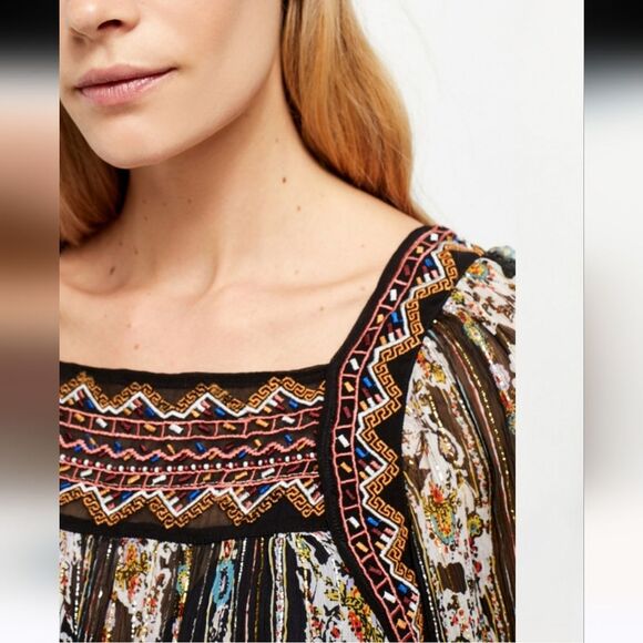 NWOT Free People Dance Magic Tunic Dress in black Size M chiffon embroidered - Picture 3 of 14